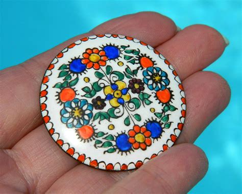 metal costume jewelery folk art painted houses brooch|Folk Art Brooches .